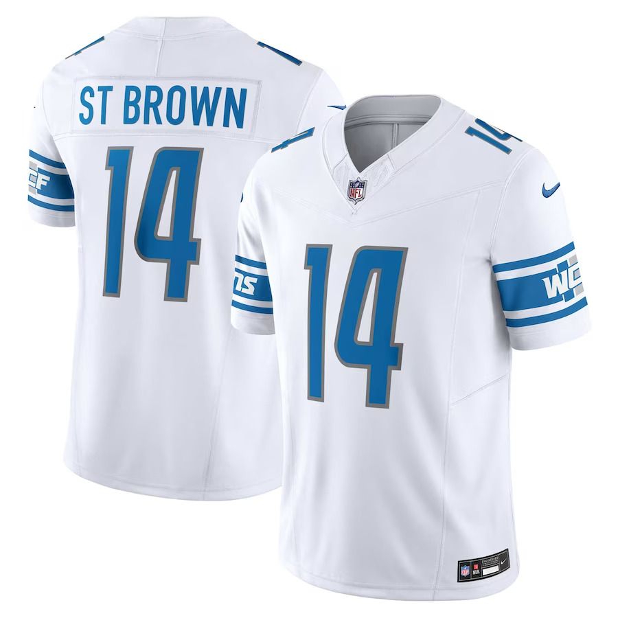 Men Detroit Lions 14 Amon Ra St. Brown Nike White Vapor F.U.S.E. Limited NFL Jersey